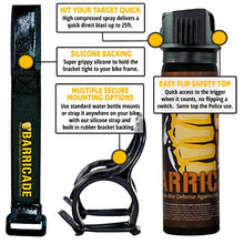 Load image into Gallery viewer, Barricade Pepper Spray for Cyclists - Bicycle Mount - Attaches to Water Bottle Cage &amp; Multiple Other Bike Mounted Locations - 4 Ounce Can of Police Grade Strength
