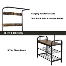 Load image into Gallery viewer, VASAGLE DAINTREE Coat Rack, Shoe Bench, Hall Tree with Storage Shelf for Entryway, Industrial Accent Furniture with Steel Frame, 3-In-1 Design, Easy Assembly, Rustic Brown and Black UHSR40B

