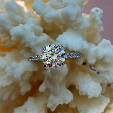 Load image into Gallery viewer, Swarovski Zircon 2 Ct Round-Cut Halo Bridal Ring 925 Silver Accented Brilliant Solitaire Engagement Ring (Silver, 7)
