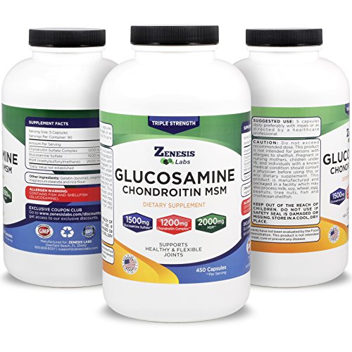 Load image into Gallery viewer, Glucosamine Sulfate + Chondroitin + MSM - 450 Capsules (90 Day Supply) - (Buy 2, Save 15%) 1500mg, 1200mg, 2000mg per Serving - Back, Knee Pain Relief