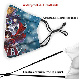 Vigikod RWBY Face Cover for Kids Child Teen Reusable Mouth Dust Cover Adjustable with 5 Layers Activated Carbon Filter Bandanas Breathable 5 PCS