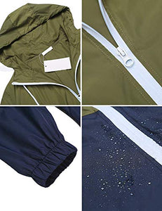 Women's Waterproof Raincoat Outdoor Hooded Rain Jacket Windbreaker Army Green XXL