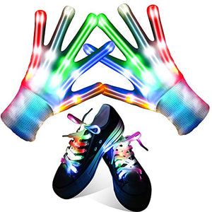 Qrooper LED Gloves for Kids LED Shoelaces ,Flashing Light Up Gloves Combination, Kids Toys For Boy Girl, Gloves for Christmas Thanksgiving Birthday Glow Halloween