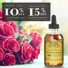 Load image into Gallery viewer, Rose Multi-Use Oil for Face, Body and Hair - Organic Blend of Apricot, Vitamin E and Sweet Almond Oil Moisturizer for Dry Skin, Scalp and Nails - Rose Petals, and Bergamot Essential Oil - 4 Fl Oz
