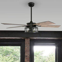 Load image into Gallery viewer, Honeywell Ceiling Fans 50614-01 Carnegie LED Ceiling Fan 52", Indoor, Rustic Barnwood Blades, Industrial Cage Light, Matte Black
