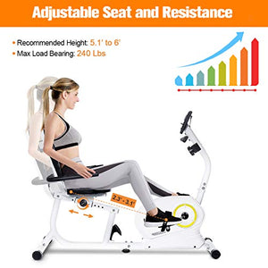 Recumbent Exercise Bike Stationary, Doufit EB-02 Indoor Magnetic Exercise Bicycle for Home Workout with 8 Resistance Levels and Adjustable Seat
