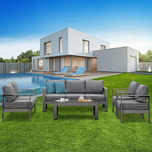Load image into Gallery viewer, Solaste Patio Furniture Metal Couch, 3-Seat All-Weather Contemporary Aluminum Outdoor Sofa Chair with Cushions, Dark Grey
