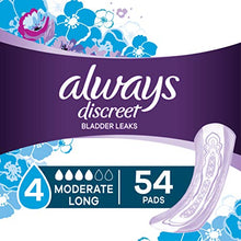 Load image into Gallery viewer, Always Discreet Incontinence Pads for Women, Moderate Absorbency, Long Length, 54 Count
