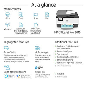HP OfficeJet Pro 9015 All-in-One Wireless Printer, with Smart Home Office Productivity, HP Instant Ink, Works with Alexa (1KR42A)