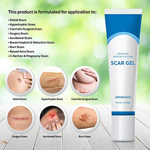 Aroamas Silicone Scar Gel, 30g, Silicone Scar Gel for Surgical Scars, for Face, Scar Gel with Silicone for Keloids, C-Section, Cosmetic Procedures, Burns, Injuries