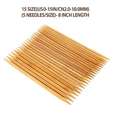 Load image into Gallery viewer, RELIAN Double Pointed Knitting Needles, 75 Pcs Bamboo Knitting Needles Set, 15 Sizes from 2.0mm-10.0mm(8 Inches Length)+ 4Pcs Knitting Needles Point Protectors
