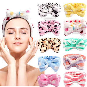 Cubaco Spa Headband Hair Wrap Spa Facial Headbands for Women 10 Pack Bow Hair Band Bow Spa Headbands for Washing Face Soft Carol Fleece Bowknot Makeup Shower Headbands Head Wraps Shower Spa Mask