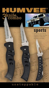 HUMVEE Half-Serrated Stainless Steel Tactical Knife Set (3-Pack), Black Finish
