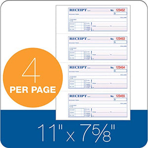 TOPS Money/Rent Receipt Book, 3-Part, Carbonless, 11 x 7-5/8 Inches, 4 Receipts/Page, 100 Sets per Book (46808)