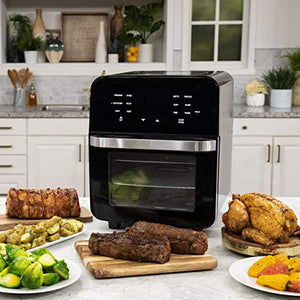 NUWAVE BRIO 14-Quart Large Capacity Air Fryer Oven with Digital Touch Screen Controls and Integrated Digital Temperature Probe; 3 Heavy-Duty NEVER-RUST Stainless Steel Mesh Racks Great for Multi-Level Family Meals; Drip Tray; Rotisserie Kit includes Skewe