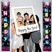 Load image into Gallery viewer, Pack of 2, Neon Happy New Year Banner - 72x12 Inch, New Year Door Sign | New Years Eve Party Supplies 2023 | Happy New Year Backdrop | New Year Door Banner 2023 for Happy New Year Decorations 2023
