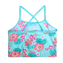 Load image into Gallery viewer, TFJH E Girls Swimsuits Long Sleeve Tankini Rashguard Sets Beachwear UV 50+ Cyan Flower 10A
