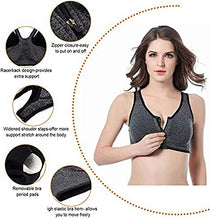 Load image into Gallery viewer, Women's Zip Front Sports Bra Wireless Post-Surgery Bra Active Yoga Sports Bras (Large, 3 Pack(Black+Grey+Bean Paste))
