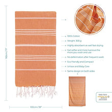 Load image into Gallery viewer, Cacala Turkish Bath Large Luxury Beach Highly Absorbent Quick and Easy Dry Soft and Comfortable Shower Towels for Bathroom, Spa, Pool 100% Organic Cotton Pure Series, 37" x 70", Orange
