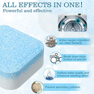 CAMTOA Solid Washing Machine Cleaner Effervescent Tablet Washer Cleaner Eco-Friendly Deep Cleaning Detergent with Triple Decontamination for Front Load and Top Load Washers （12 PCS）