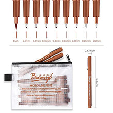 Load image into Gallery viewer, Bianyo Sepia Micro-Pen Fineliner Ink Pens, Water-Resistant Archival Ink Pens for Watercolor Paint, Designing by Art Marker, Comics, Lettering, Journals, Illustration, Graphics, Sketching, Set of 9
