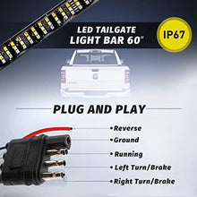 Load image into Gallery viewer, Truck Tailgate Light Bar 60” Triple Row 504 LED Strip with White Reverse Red Brake Amber Sequential Turn Signal Light Running Lamp for SUV Van - Trailer Strobe Taillight 2935 SMD LED Chips Waterproof
