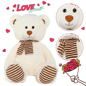 Muiteiur Giant Teddy Bear Cute White Teddy Bear Stuffed Animal Super Soft Scarf Teddy Bear Gifts for Girlfriend Kids, 29.5 Inches