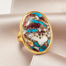 Load image into Gallery viewer, Ross-Simons Oval Kingman Turquoise Ring in 18kt Gold Over Sterling. Size 7
