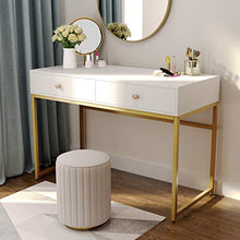Load image into Gallery viewer, Tribesigns Computer Desk, Modern Simple 47 inch Home Office Desk Study Table Writing Desk with 2 Storage Drawers, Makeup Vanity Console Table, White and Gold

