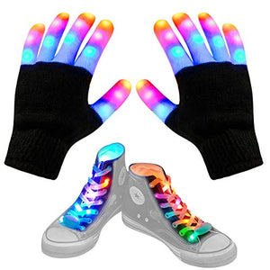 Aywewii Led Finger Gloves, Led Gloves LED Shoelaces Set Light Up Toys for Boys Girls, Flashing Gloves for Christmas Thanksgiving Birthday Glow Halloween Costume Party