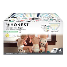 Load image into Gallery viewer, The Honest Company - Super Club Box, Clean Conscious Diapers, Space Travel + Classic Stripes, Size 4, 120 Count (Packaging May Vary)

