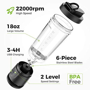 Portable Blender, Kollea Personal Size Blender for Shakes and Smoothies 18oz Smoothie Blender Juice Maker with 6 Blades, Travel Blender for Sports, Gym, Travel, Home, Office Use (Black)
