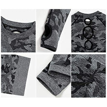 Load image into Gallery viewer, MANON ROSA Workout Sets Women 2 Piece Legging Long Sleeve Crop Top Yoga Active Clothes Camouflage Gray Medium
