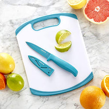 Load image into Gallery viewer, Farberware Paring Knife and Cutting Board Set, White/Blue -
