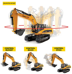 Top Race 23 Channel Hobby Remote Control Excavator, V4, Construction Vehicle RC Tractor, Full Metal Excavator Toy, Carries 180 Lbs, Diggs 1.1 Lbs Per Cubic Inch, Real Smoke, Use With our RC Dump Truck
