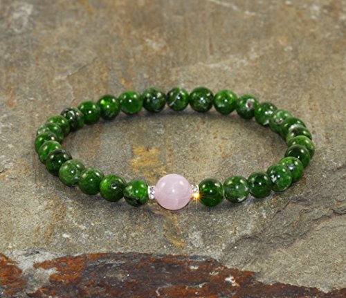 6mm Chrome Diopside & 8mm Kunzite Guru Bead Bracelet, Gemstone Bracelet, Wrist Mala, Green Bracelet, A Grade Diopside Jewelry, Yoga Bracelet, Healing Crystals