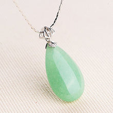 Load image into Gallery viewer, iSTONE Natural Gemstone Green Jade Aventurine Water Drop 925 Sterling Silver Pendant Necklace
