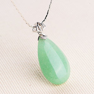 iSTONE Natural Gemstone Green Jade Aventurine Water Drop 925 Sterling Silver Pendant Necklace