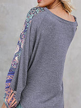 Load image into Gallery viewer, Beyove Women's Print Patchwork Shirts Color Block Long Puff Sleeve Loose Tops Grey

