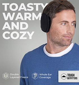 Ear Muffs for Men & Women - Winter Ear Warmers Behind the Head Style - Ear Covers for Cold Weather Black Soft Fleece Earmuffs