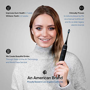 AquaSonic Black Series PRO Ultra Whitening 40,000 VPM Rechargeable Electric Toothbrush w/Revolutionary Wireless Charging Glass, 6 Adaptive Proflex Brush Heads & Travel Case - 4 Modes w Smart Timer