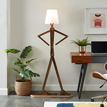 Load image into Gallery viewer, HROOME Cool Tall Decorative Floor Lamp Standing Lights Adjustable Corner Reading for Kids Bedroom Office Wooden Swing Arm Lamps - LED Bulb Included (Teak)
