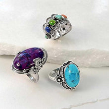 Load image into Gallery viewer, Native American Style Large Oval Boho Statement Stabilized Purple Turquoise Ring For Women 925 Sterling Silver
