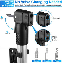 Load image into Gallery viewer, Mini Bike Pump Bicycle Tire Frame Pump 120 PSI High Pressure Portable Bicycle Air Pump Fits Presta &amp; Schrader Floor Bike Tyre Pump for Road Mountain BMX Bikes Sports Balls,Inflatables Items(Silver)
