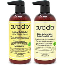 Load image into Gallery viewer, PURA D'OR Biotin Original Gold Label Anti-Thinning (16oz x 2) Shampoo &amp; Conditioner Set, Clinically Tested Effective Solution w/ Herbal DHT Ingredients, All Hair Types, Men &amp; Women (Packaging Varies)
