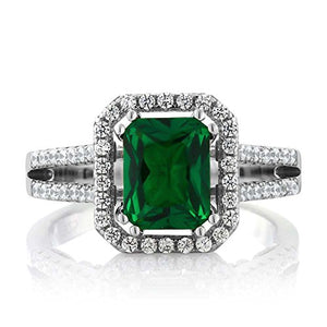 Gem Stone King 925 Sterling Silver Green Simulated Emerald Women's Wedding Engagement Ring (2.78 Ct Emerald Cut (Size 9)