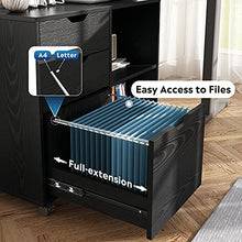 Load image into Gallery viewer, DEVAISE 3-Drawer Wood File Cabinet, Mobile Lateral Filing Cabinet, Printer Stand with Open Storage Shelves for Home Office, Black
