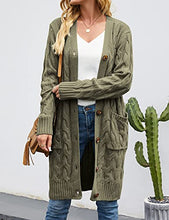 Load image into Gallery viewer, MEROKEETY Womens Long Sleeve Cable Knit Long Cardigan Open Front Button Sweater Outerwear Plum
