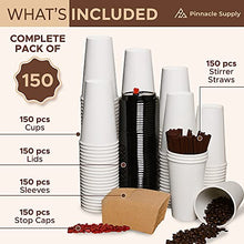 Load image into Gallery viewer, 150 Pack 16oz Disposable Coffee Cups with Lids, Sleeves and Straws - To Go Coffee Cups 16 oz White Paper Cups - Insulated Hot Cups Bulk Disposable Cups - Small Business Togo, Tea, Hot Chocolate, Cocoa
