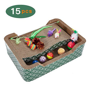MECOOL Cat Wide Scratch Lounge Scratching Cardboard Corrugated Bed Wavy Cat Scratcher Pads with Cat Toys